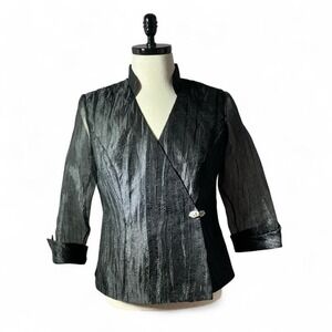 R&M Richards Black Textured Velvet Trim Wrap Blazer Jacket Size‎ 12 Whimsigoth